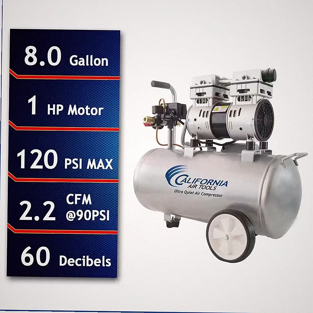 8.0 Gal. 1.0 HP Ultra Quiet and Oil-Free Electric Air Compressor